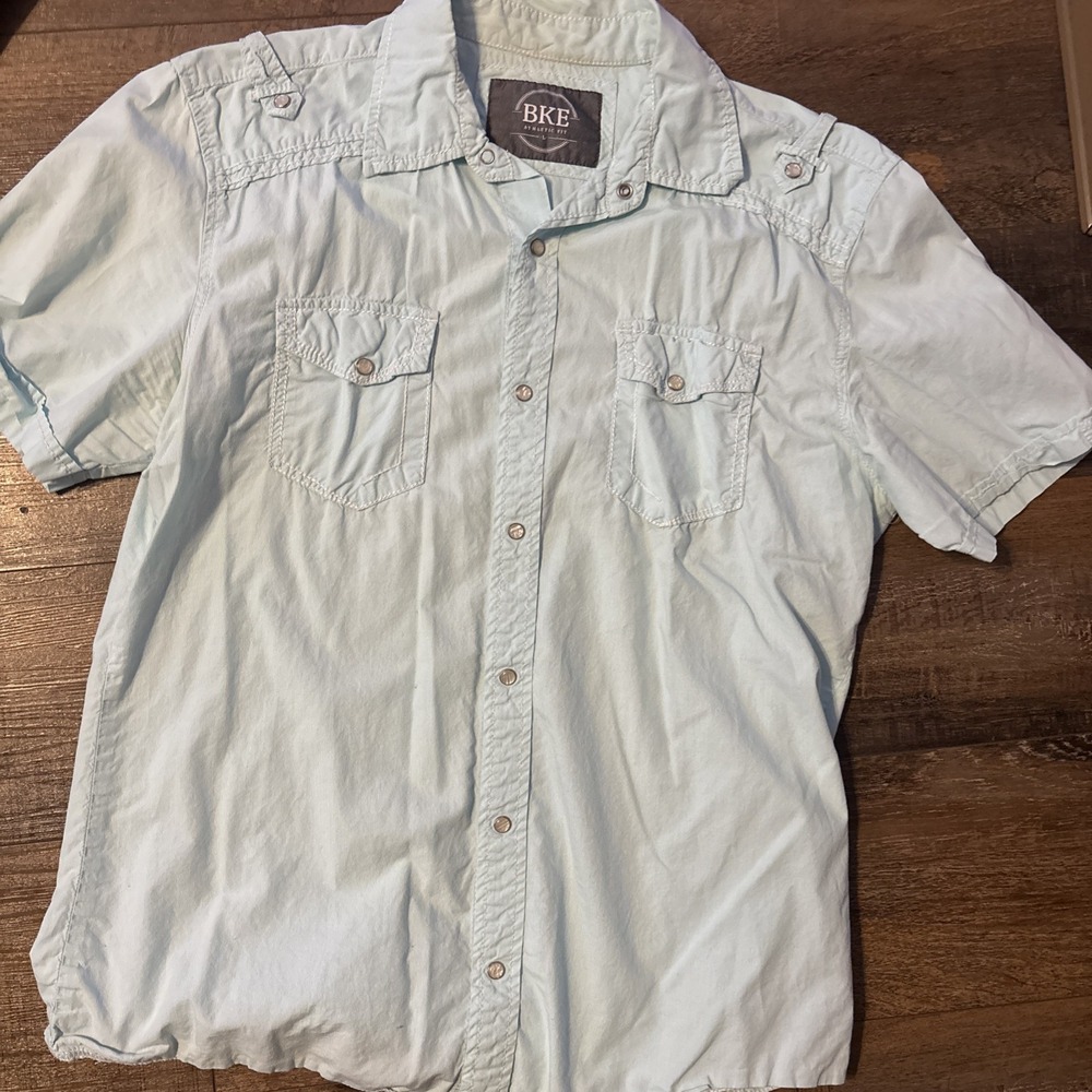 BKE Athletic Fit Short Sleeve Snap Up Aqua Large